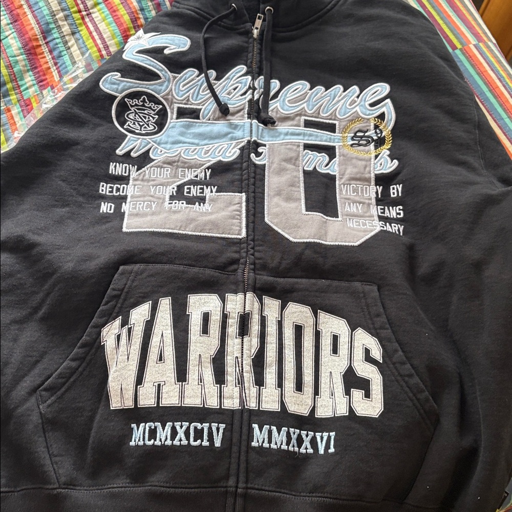 Supreme Warriors Appliqué Zip Up Hoodie Black Size XL Brand New in hand - Picture 12 of 16